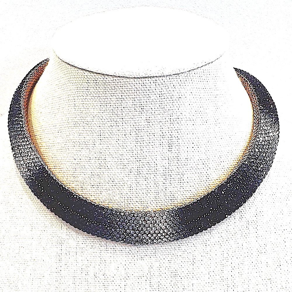 Gold-Trim Ombre Navy  to Sky Blue Crystal Collar Necklace